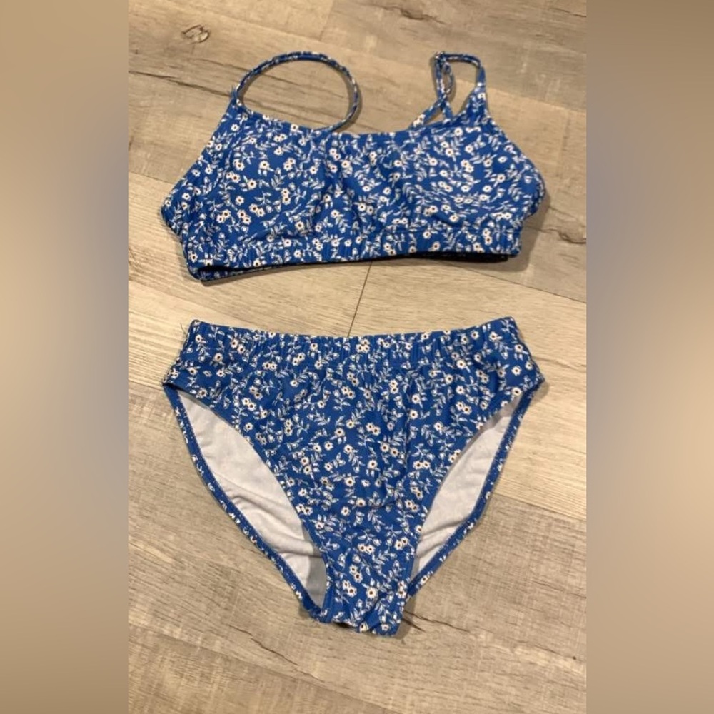 Blue Floral Kids Swimwear Set
